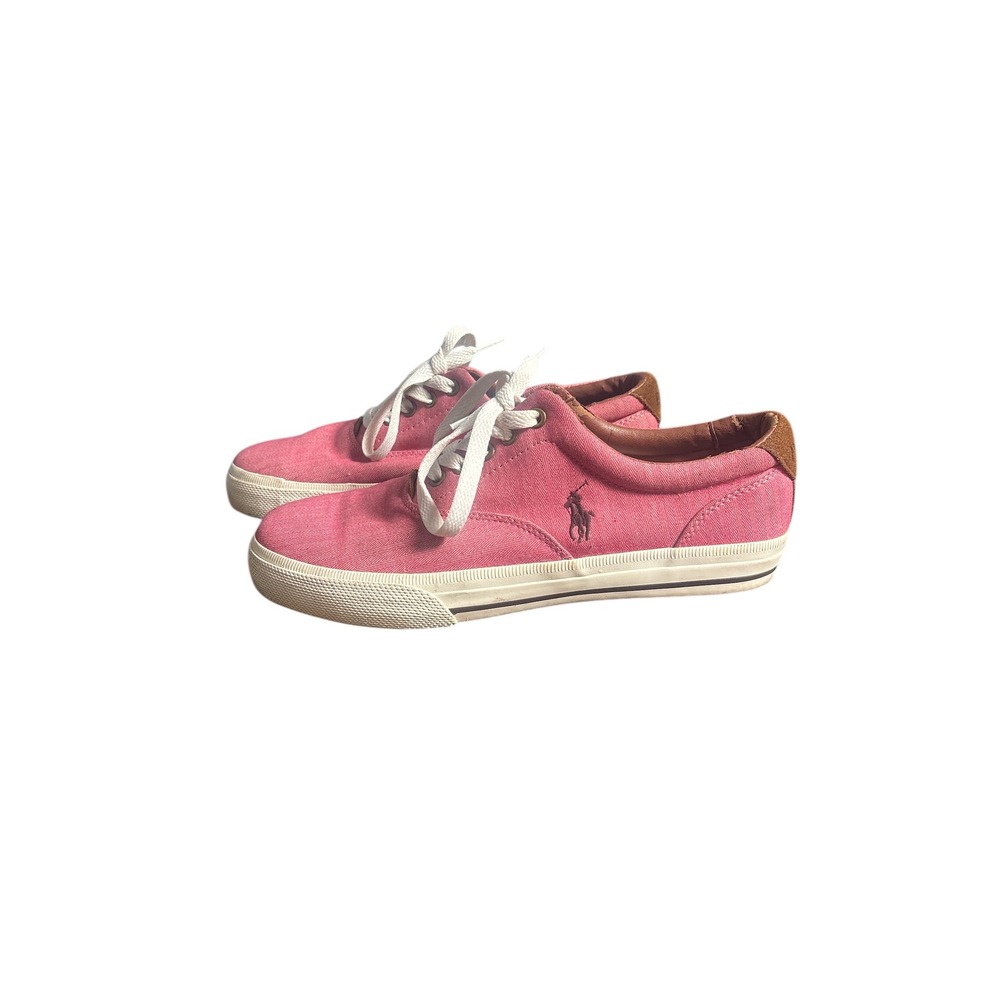 Polo Ralph Lauren Vaughn Pink Chambray Herringbone Sneakers Men's Size 8D‎